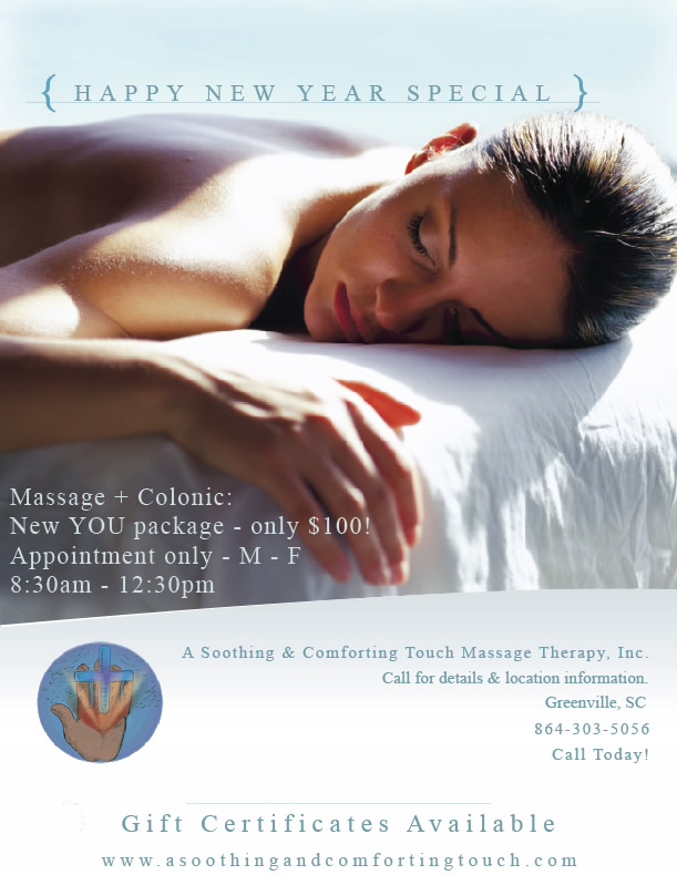 Massage + Colonic - New Year's Special ~ Call 864-303-5056 for Details!